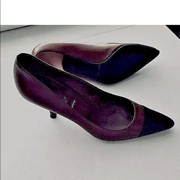 AUTHENTIC Prada POINTY TWO TONE BROWN Leather Point-Toe Pumps 37 - Picture 11 of 11